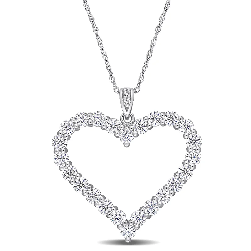 silver pendant necklaces-Miadora 2 2/5ct TGW Created Moissanite Heart Necklace in Sterling Silver