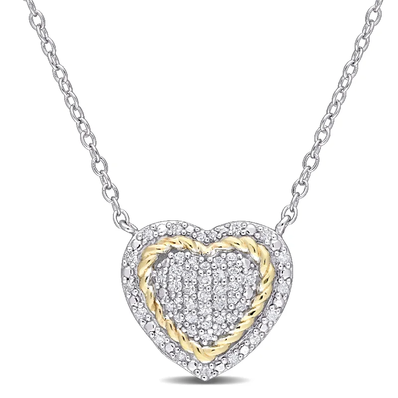 engraved necklaces for couples-Miadora 2-Tone White & Yellow Plated Sterling Silver 1/4ct TDW Diamond Cluster Halo Heart Necklace