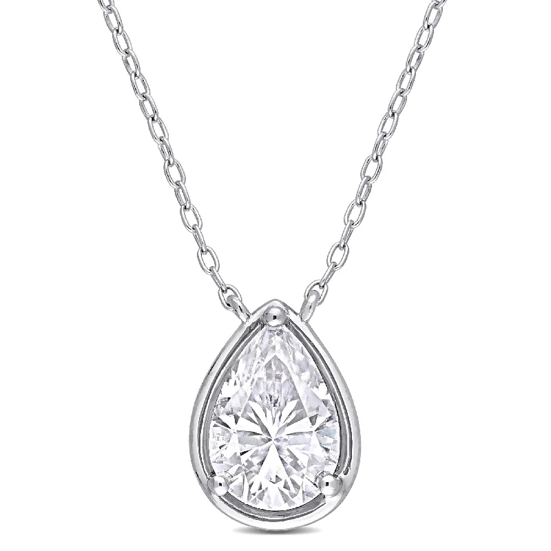 silver heart-shaped necklaces-Miadora 2ct DEW Created Moissanite Teardrop Necklace Sterling Silver