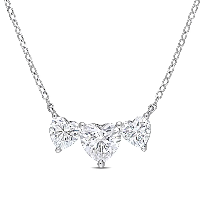 gold necklaces for gifts-Miadora 2ct DEW Heart-cut Moissanite 3-Stone Station Bar Necklace in Sterling Silver