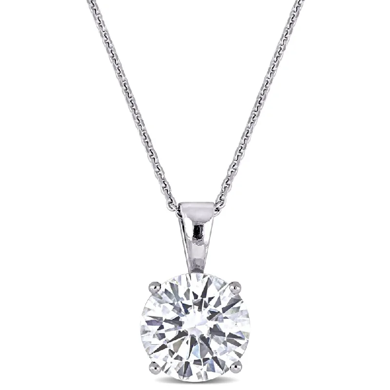 gold lock necklaces-Miadora 2ct DEW Moissanite Solitaire Necklace in 14k White Gold - 13 mm x 17 in x 8 mm