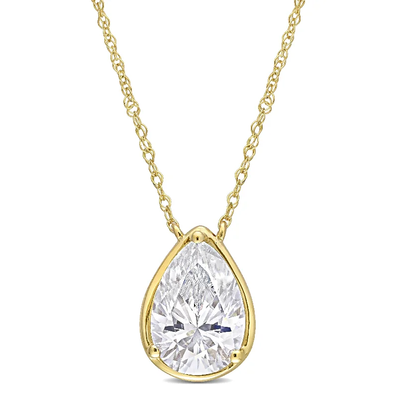 unique necklaces for women-Miadora 2ct DEW Moissanite Solitaire Teardrop Necklace in 10k Yellow Gold