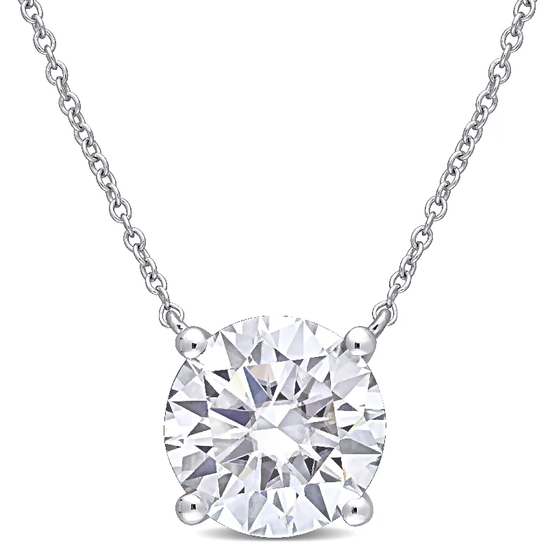 silver heart-shaped necklaces-Miadora 3 1/2ct DEW Created Moissanite Solitaire Pendant With Chain in 10k White Gold - 17 In x 10 mm x 10 mm