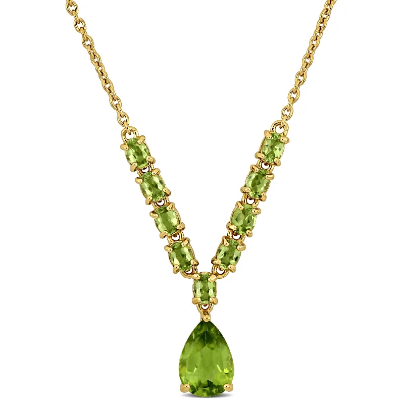 gold necklace with initials-Miadora 3 1/3ct TGW Pear and Oval-Cut Peridot Lariat Necklace in Sterling Silver-18 in+2 ext