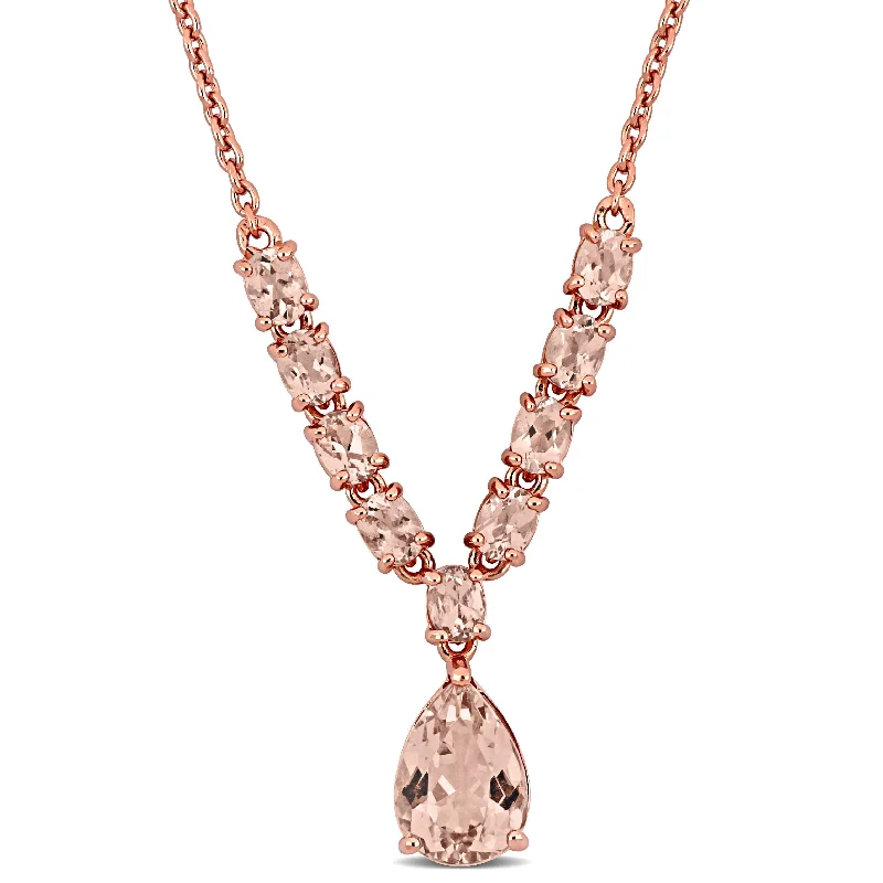 stylish necklaces for men-Miadora 3 1/6ct TGW Pear and Oval-Cut Morganite Lariat Necklace in Rose Silver-18 in+2 ext