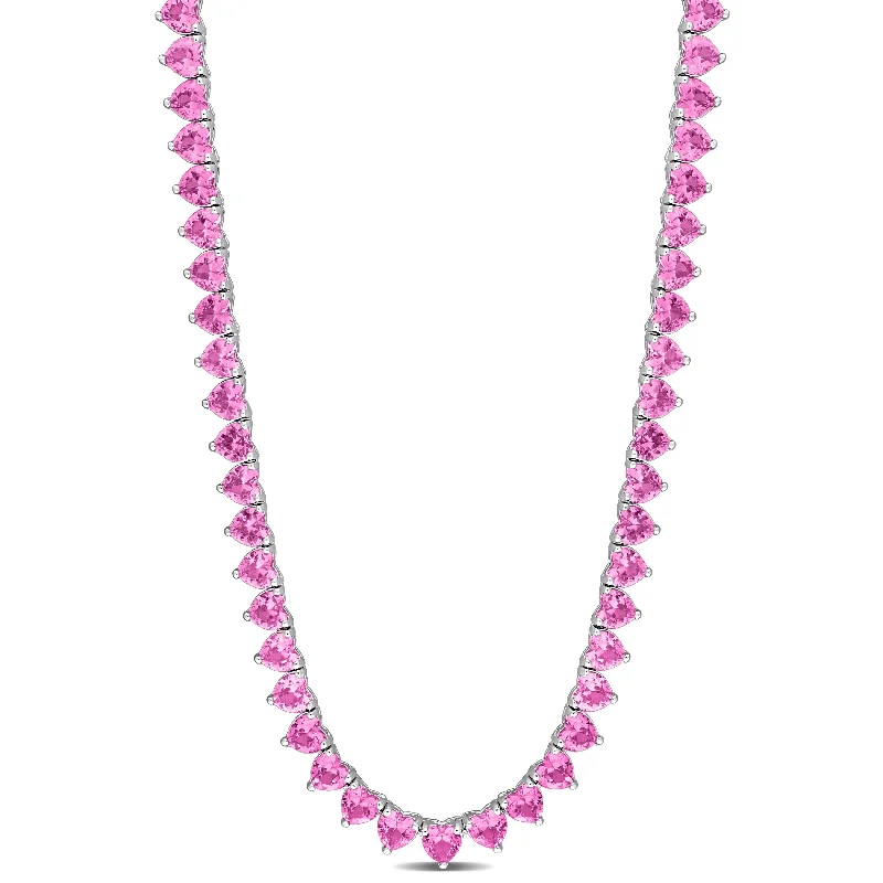 men’s gold necklaces-Miadora 31.2ct TGW Created Pink Sapphire Necklace in Sterling Silver