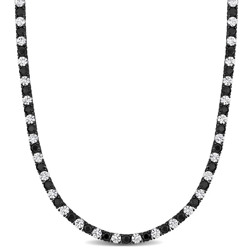 custom engraving necklaces-Miadora 40 1/4ct TGW Created White & Black Sapphire Men's Necklace in Black Rhodium Sterling Silver -20 in