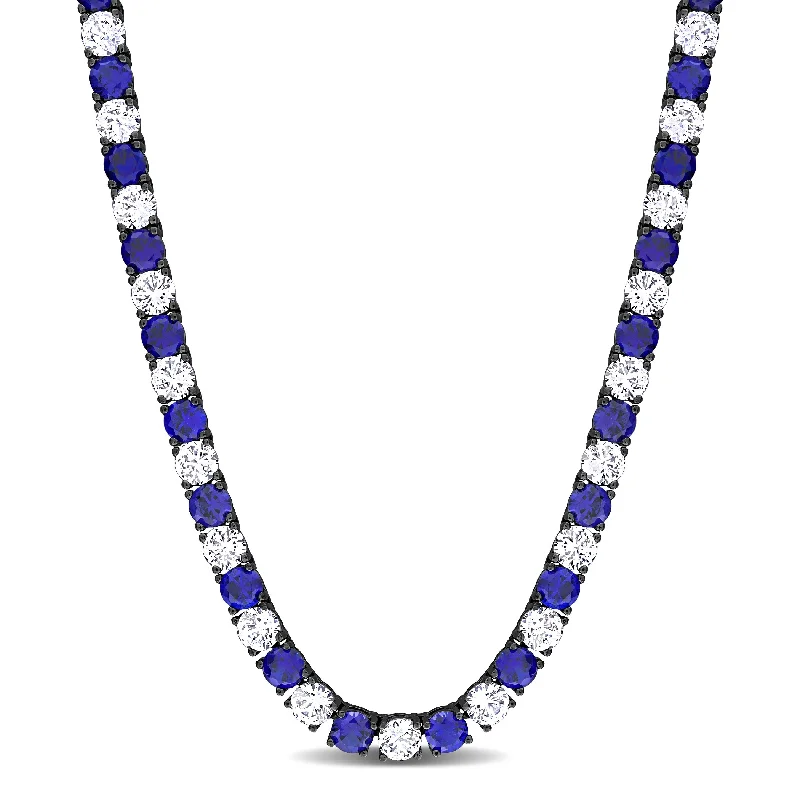 best necklaces for men-Miadora 40ct Created White & Blue Sapphire Men's Necklace in Black Rhodium Silver