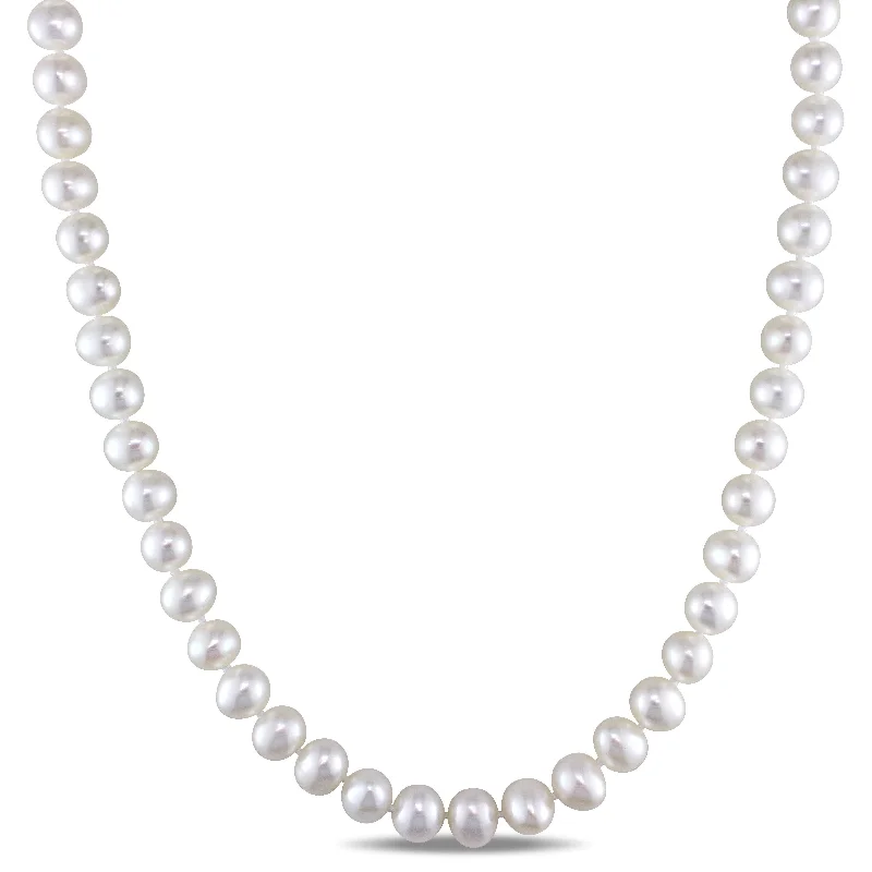 pearl necklaces for women-Miadora 6.5-7mm Cultured Freshwater Pearl 18" Strand with Sterling Silver Clasp