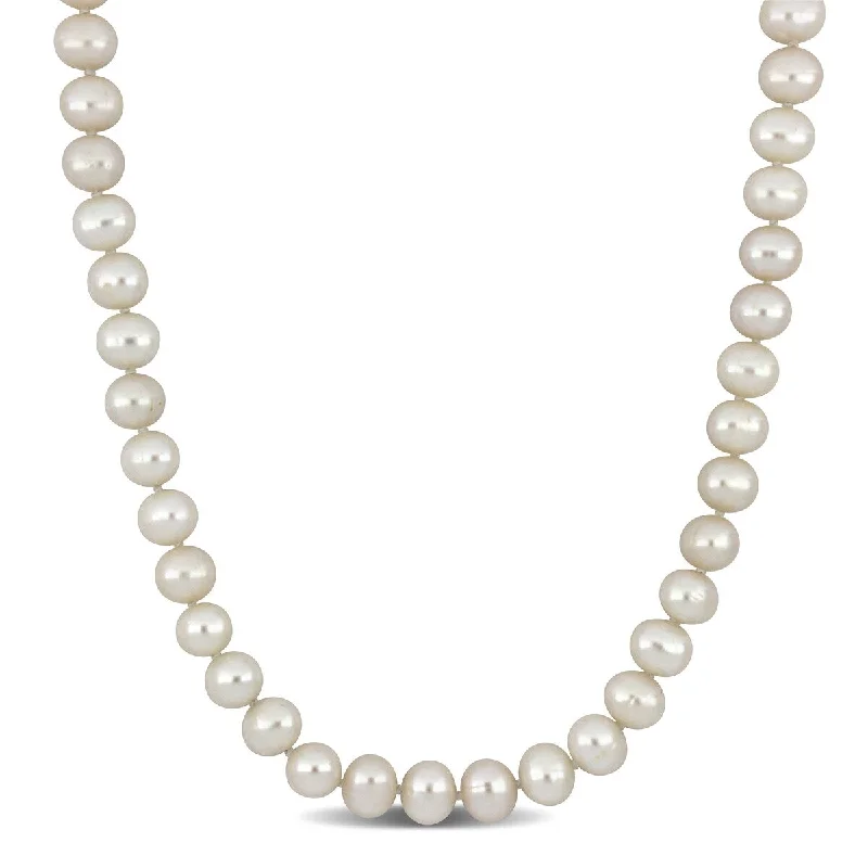 heart-shaped gold necklaces-Miadora 7.5-8mm Cultured Freshwater Pearl Necklace w/ 10K Yellow Gold Clasp