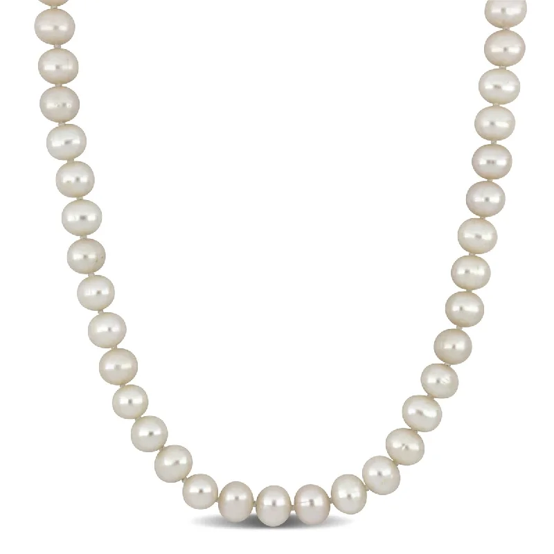 layered gold necklaces-Miadora 7.5-8mm Cultured Freshwater Pearl Necklace w/ 10K Yellow Gold Clasp