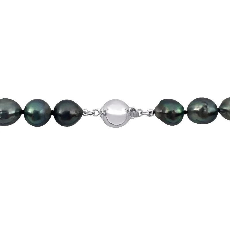 chain necklaces with charms-Miadora 8-10mm Black Cultured Tahitian Pearl String Necklace Sterling Silver Clasp - 18 in