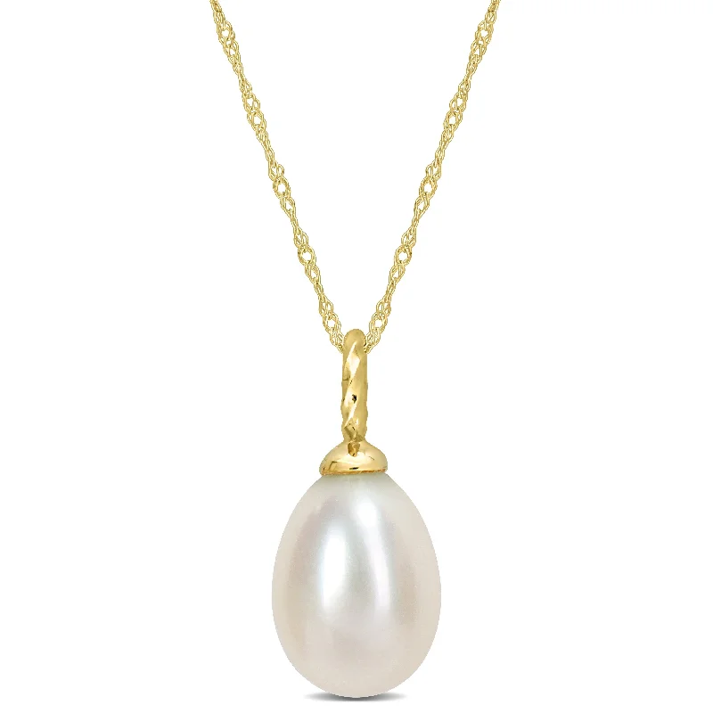 men’s gold necklaces-Miadora 8-8.5mm Cultured Freshwater Pearl Drop Pendant Chain in 10k Yellow Gold