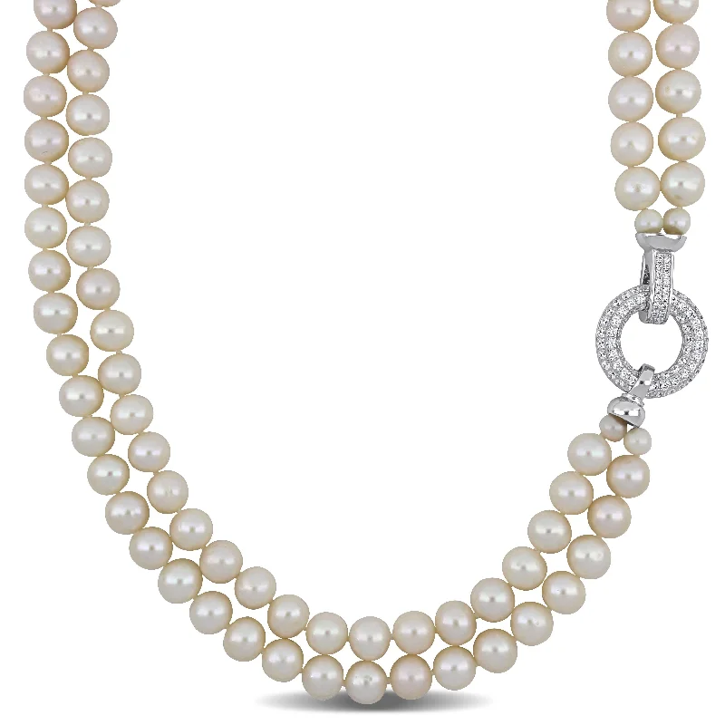 elegant pearl necklaces-Miadora Freshwater Cultured Pearl Double String Necklace Sterling Silver Clasp (7-8mm)