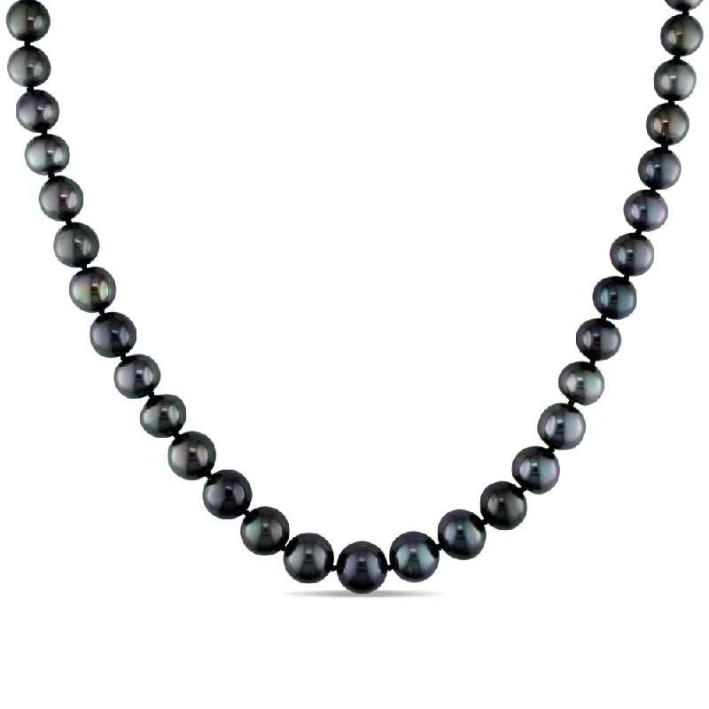 vintage silver necklaces-Miadora Signature Collection 14k White Gold Black Tahitian Pearl Strand Necklace (8-10 mm)