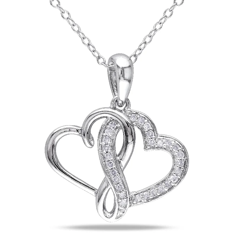 geometric necklaces for women-Miadora Sterling Silver 1/ 6ct TDW Diamond Double Heart Necklace