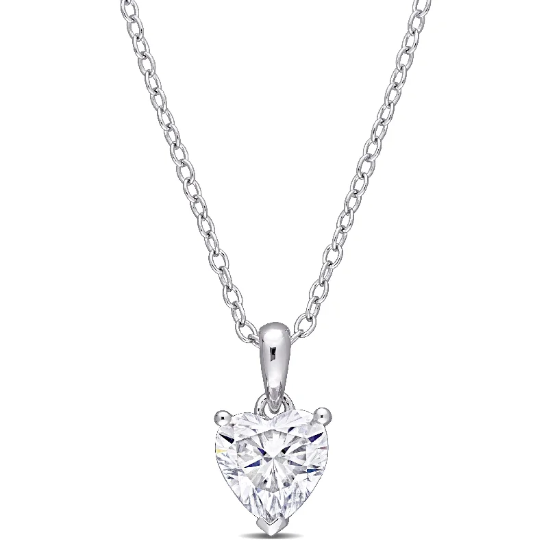 gold necklaces with diamonds-Miadora Sterling Silver 1ct TGW Created White Moissanite Solitaire Heart Necklace