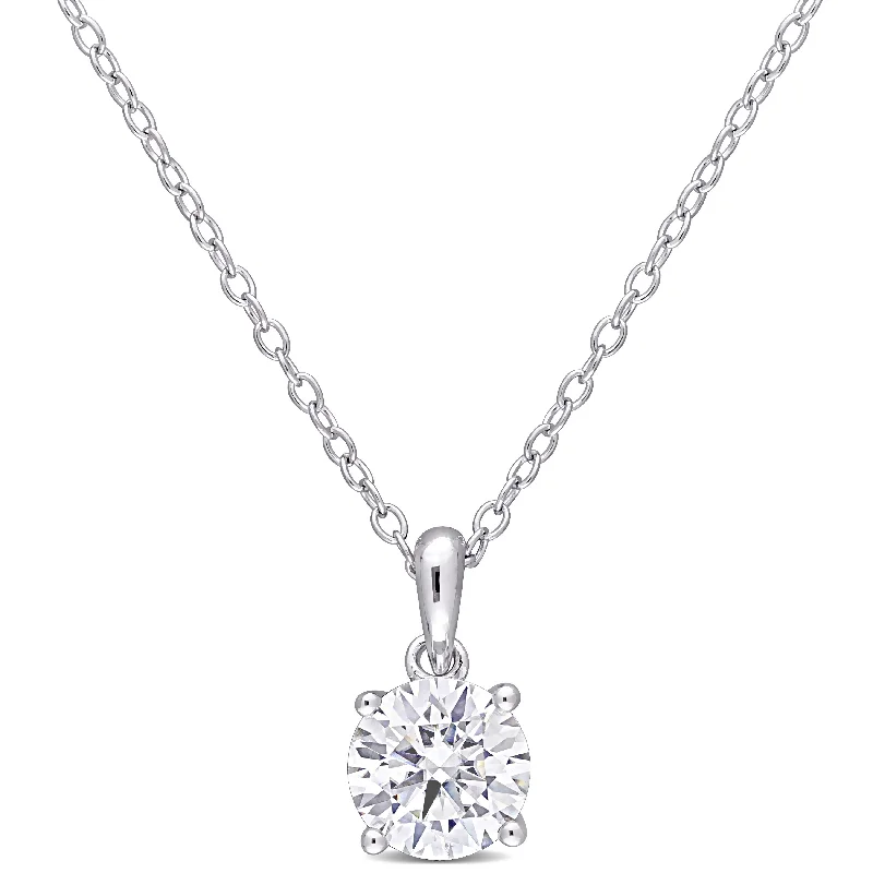 engraved necklaces for couples-Miadora Sterling Silver 1ct TGW Created White Moissanite Solitaire Necklace