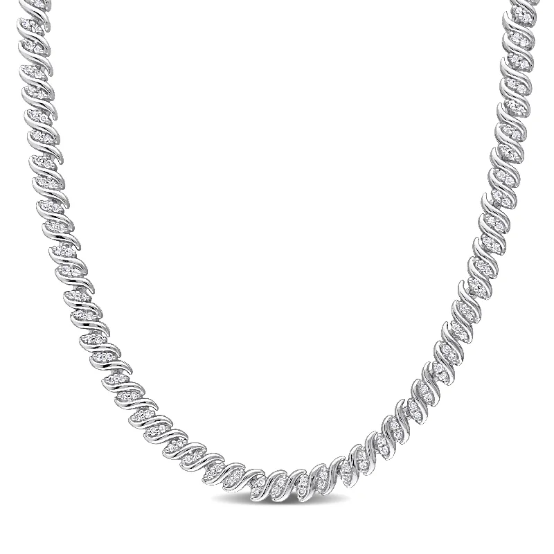 dainty necklaces for women-Miadora Sterling Silver 2ct TDW Diamond S-link Tennis Necklace