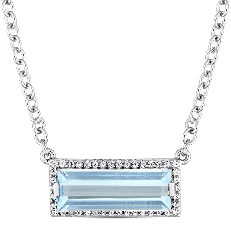 colorful beaded necklaces-Miadora Sterling Silver Baguette-Cut Sky-Blue Topaz and White Sapphire Bar Necklace - Blue