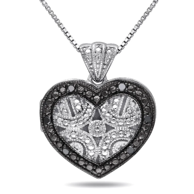 pearl necklaces for women-Miadora Sterling Silver Black Diamond Accent Heart Locket Necklace