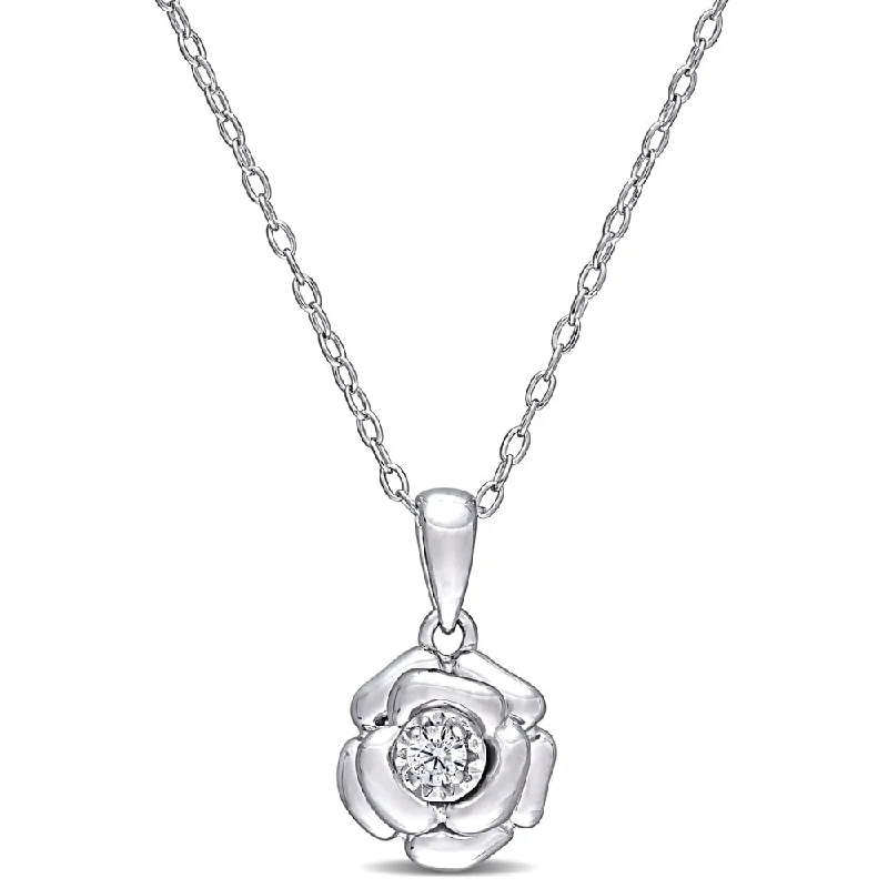 custom pendant necklaces-Miadora Sterling Silver Diamond Accent Flower Necklace