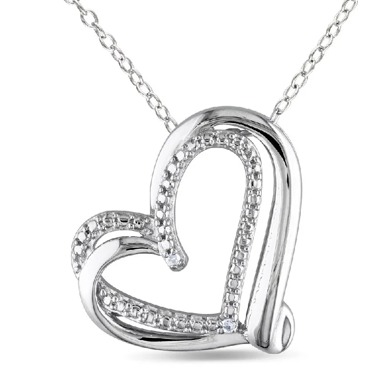 elegant pearl necklaces-Miadora Sterling Silver Diamond Accent Interlocking Double Heart Necklace