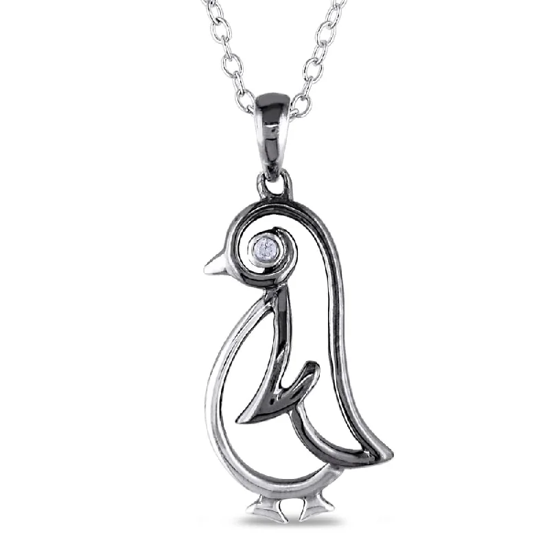 adjustable necklaces for women-Miadora Sterling Silver Diamond Penguin Necklace