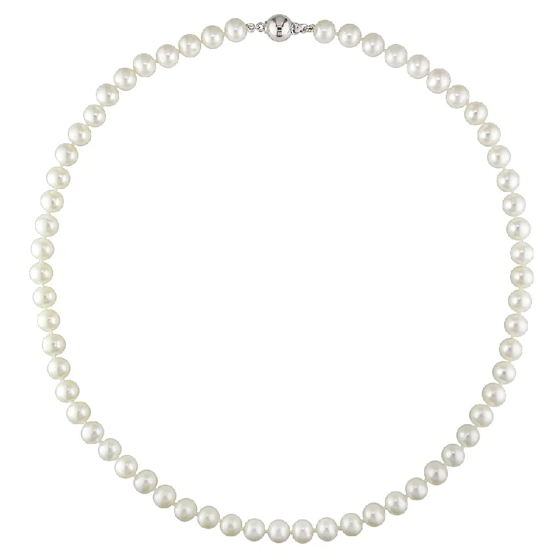 charm necklaces for women-Miadora Sterling Silver White Cultured Freshwater Pearl Necklace (7-7.5 mm)