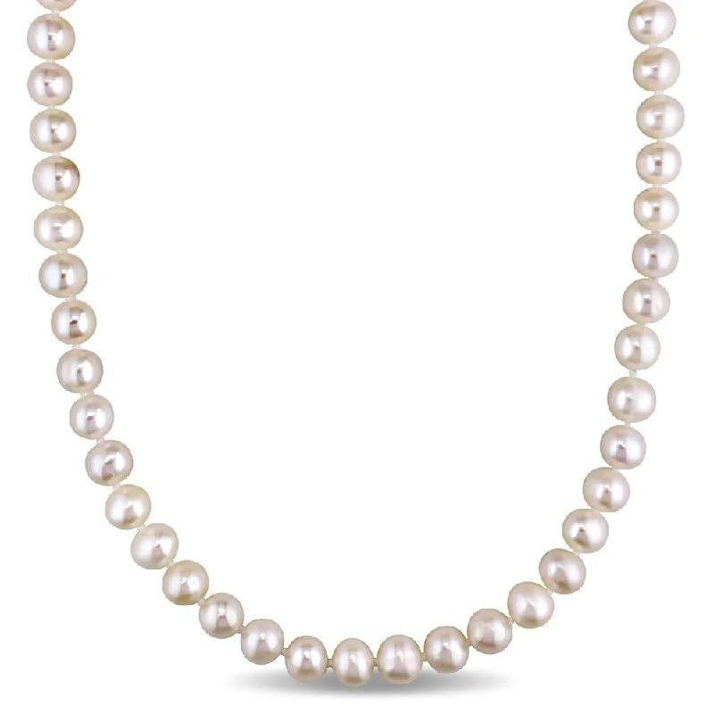 double-layered necklaces-Miadora White Cultured Freshwater Pearl Endless 36-inch Necklace (7.5-8 mm)