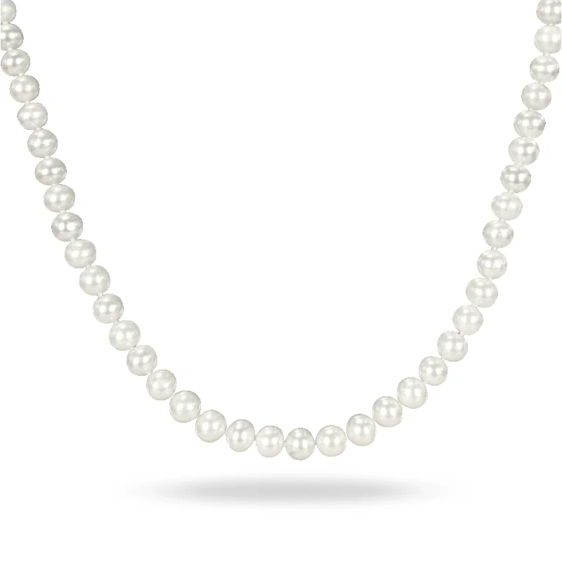 silver lock necklaces-Miadora White Cultured Freshwater Pearl Necklace (6.5-7 mm)