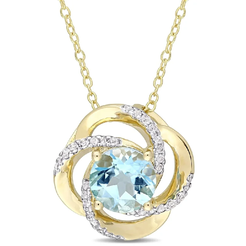 cross necklaces for men-Miadora Yellow Silver Sky-Blue Topaz and White Topaz Swirl Halo Necklace