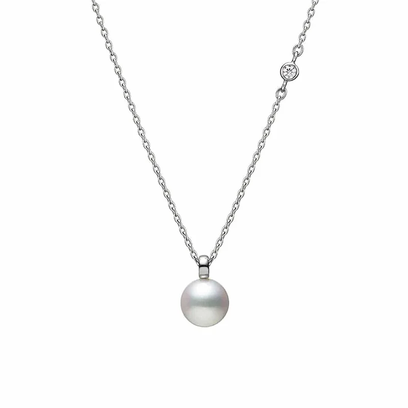 rose gold necklaces-Akoya Cultured Pearl and Diamond Pendant