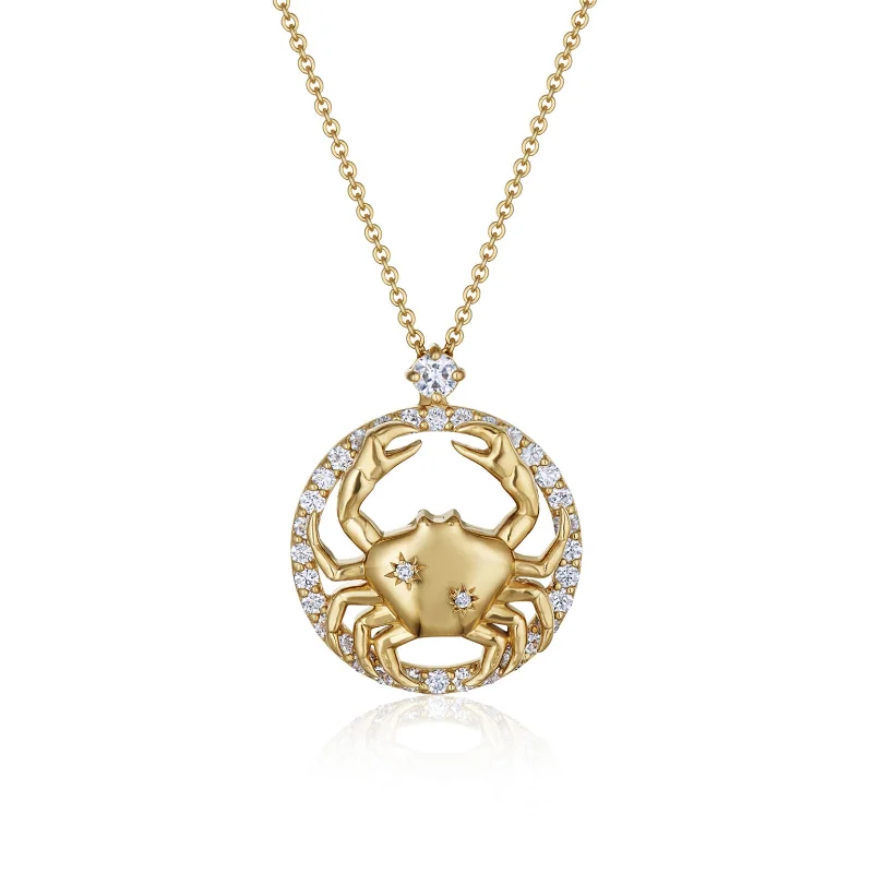 women’s minimalist pendant necklaces-Zodiac Cancer Pendant with Diamonds