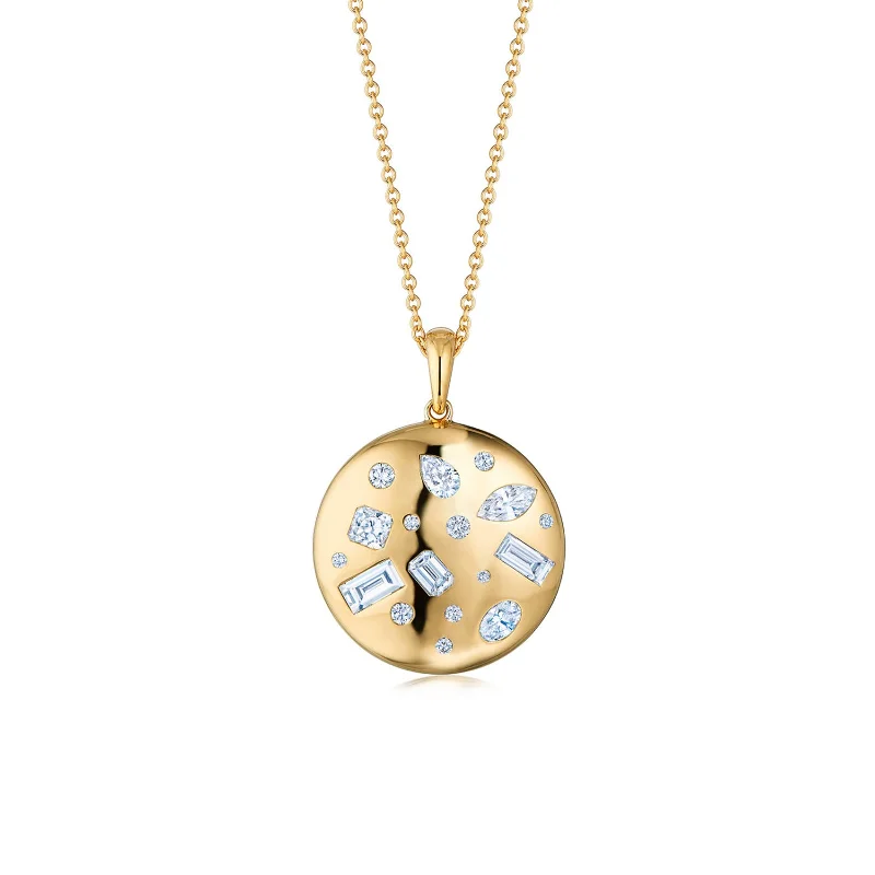 cross necklaces for men-Cobblestone Round Pendant with Diamond Accents