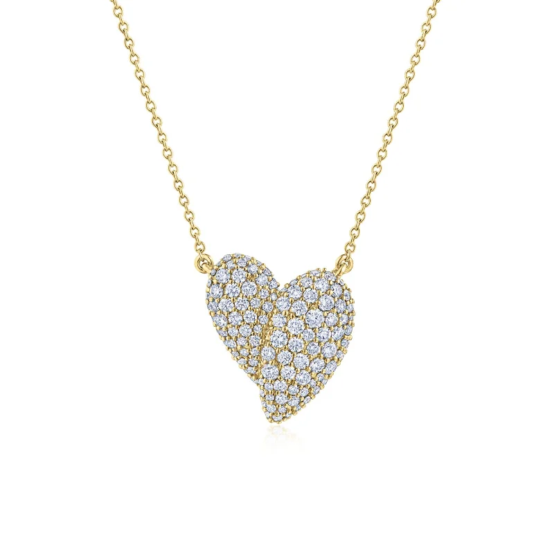 modern necklaces for women-Stylized Heart Pendant with Pavé Diamonds