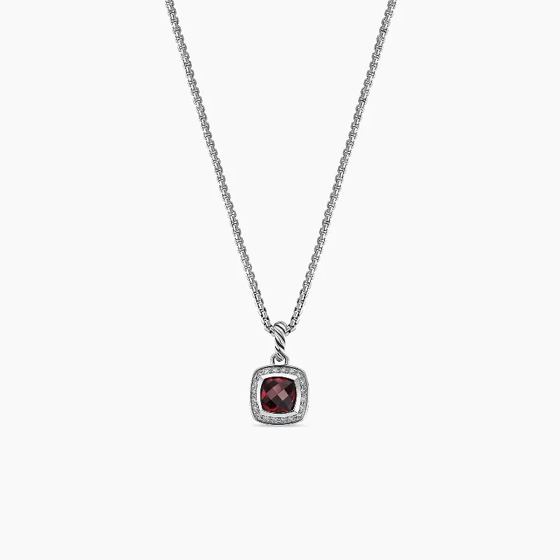 personalized photo necklaces-Petite Albion Pendant in Garnet with Diamonds