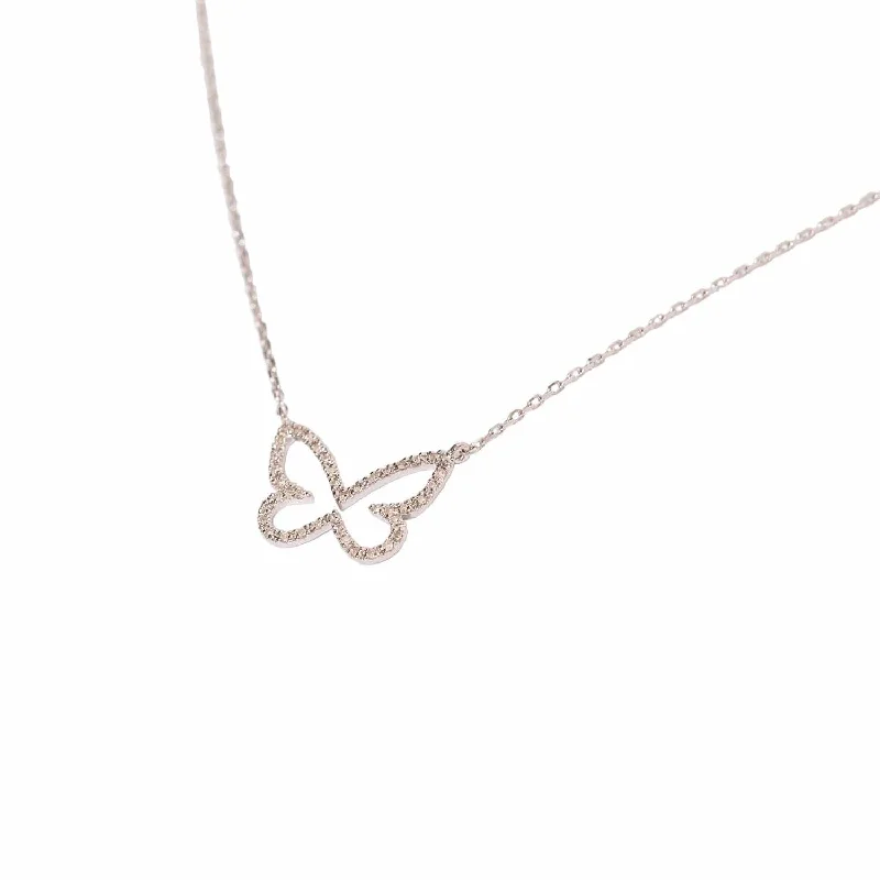 minimalist necklaces for women-Open Butterfly Necklace with Diamonds