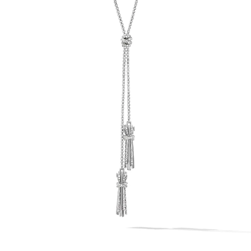 engraved name necklaces-Angelika Tassel Necklace in Sterling Silver with Pave Diamonds