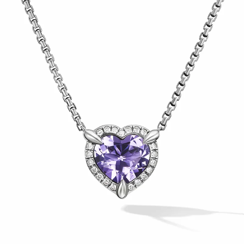 women’s layered necklaces-Heart Pendant Necklace in Amethyst