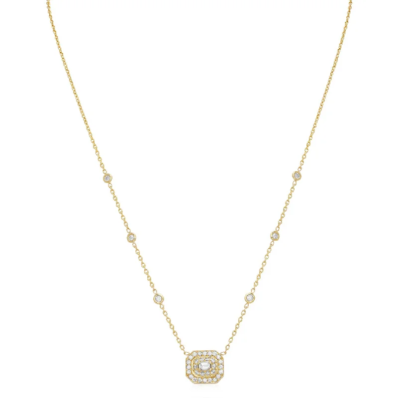 layered gold necklaces-Art-Deco Emerald Cut Diamond Necklace