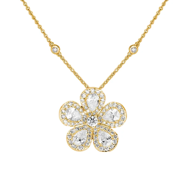 boho style necklaces-Classic Flower Necklace with Diamonds