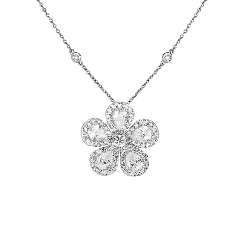 layered gold necklaces-Classic Flower Necklace with Diamonds