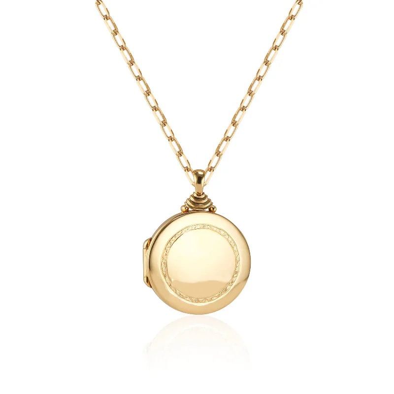 diamond pendant necklaces-Large Round Locket with Hand-Engraved Detailing