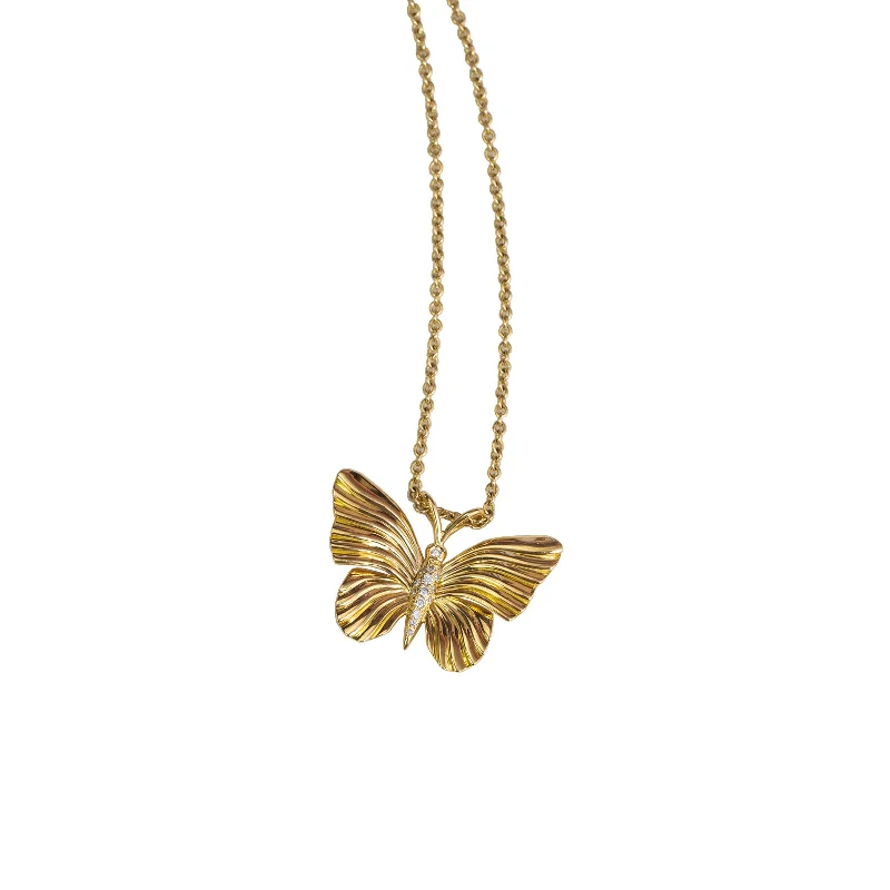 rose gold necklaces-Diamond Butterfly Pendant