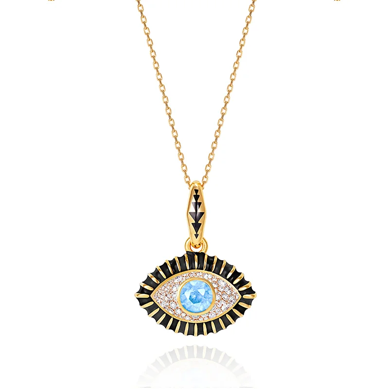 wedding necklace sets-Blue Topaz and Diamond Life in Color Eye Pendant