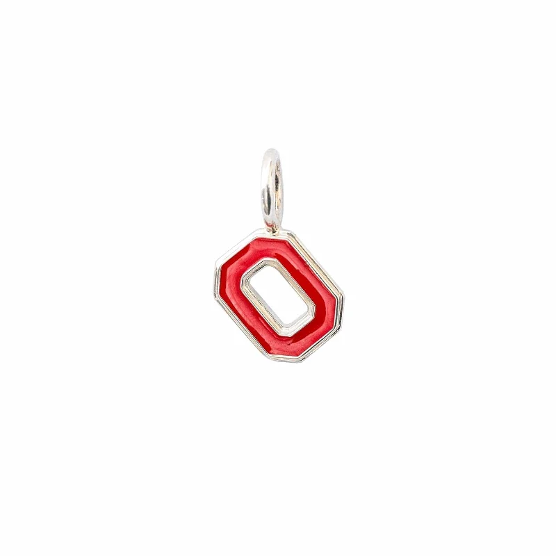 silver heart-shaped necklaces-OSU Block "O" Charm with Red Enamel