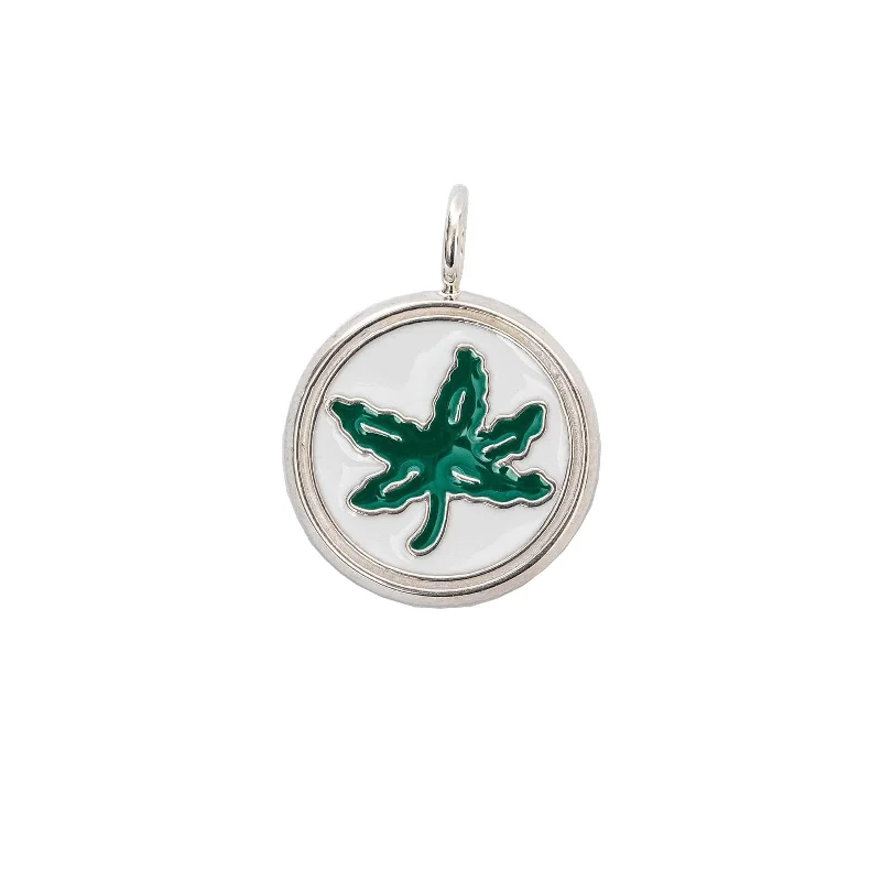 luxury gemstone necklaces-OSU Buckeye Leaf Charm with Green and White Enamel