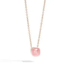 women’s layered necklaces-Rose Quartz & Light Brown Diamond Nudo Necklace