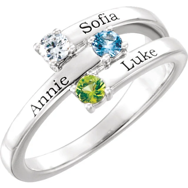 platinum diamond ring for engagement -ByPass Stacked Mother's Family Birthstone Ring w/ Engraved Names